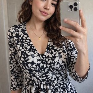 Liz Claiborne Monochrome Floral Wrap Blouse